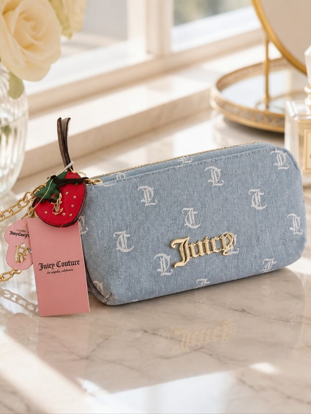 Juicy Couture Light Blue Signature Logo Wristlet NWT